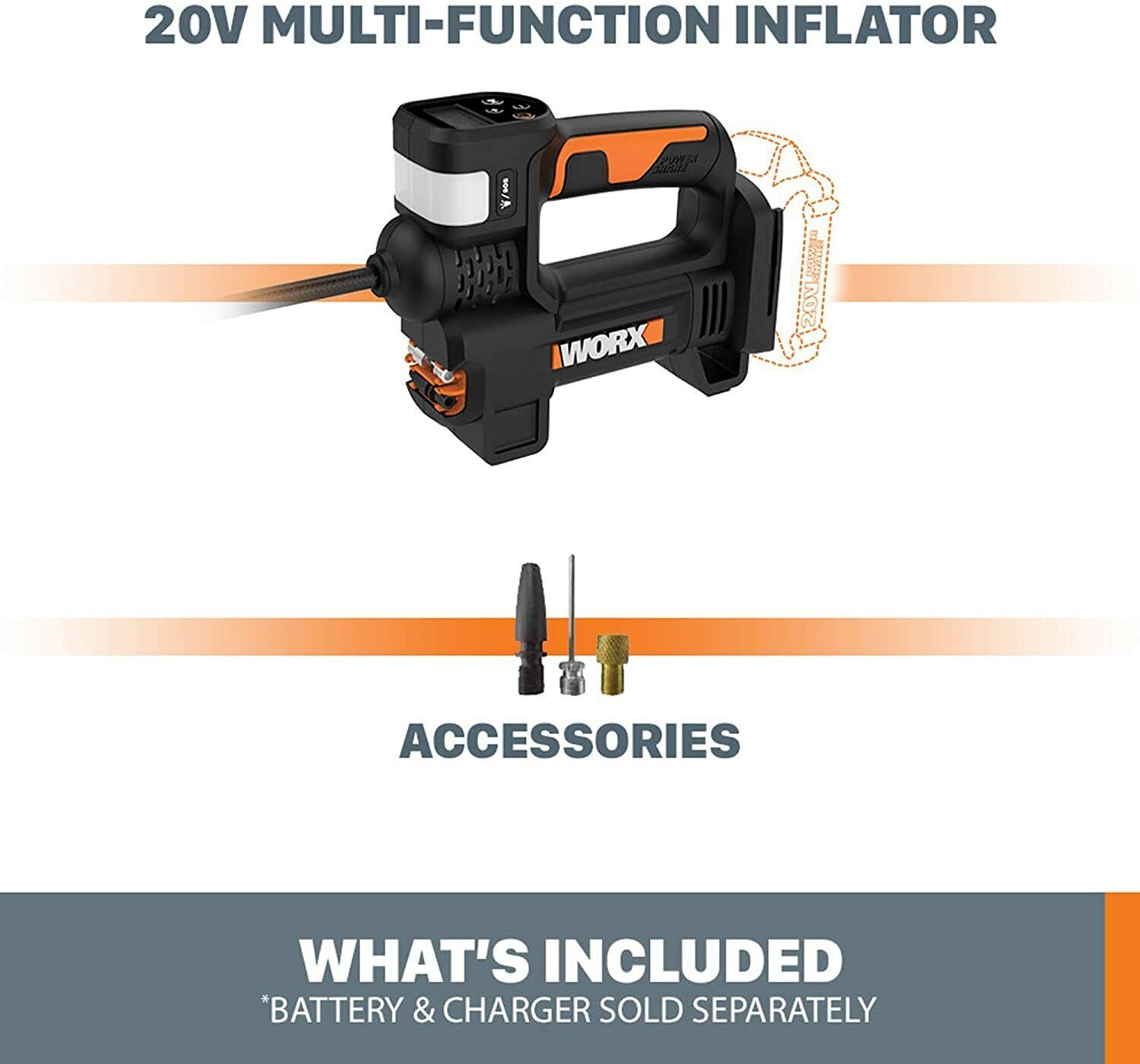WX092L.9 Worx 20V Power Share Portable Air Pump Inflator - No Battery/Charger