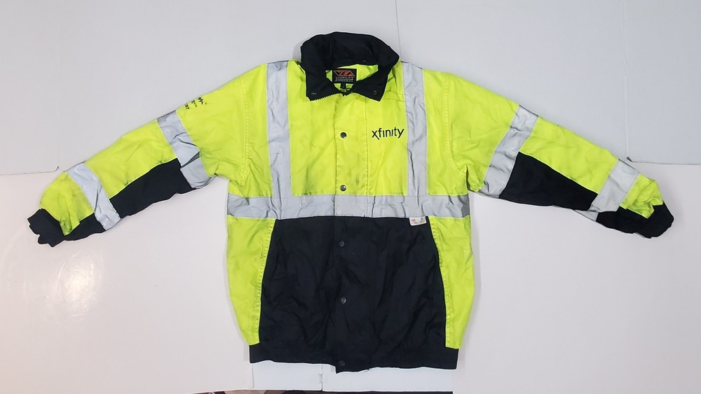 Comcast Xfinity Uniform Jacket 3M Reflective Removable Lining Hidden Hood Sz Sm