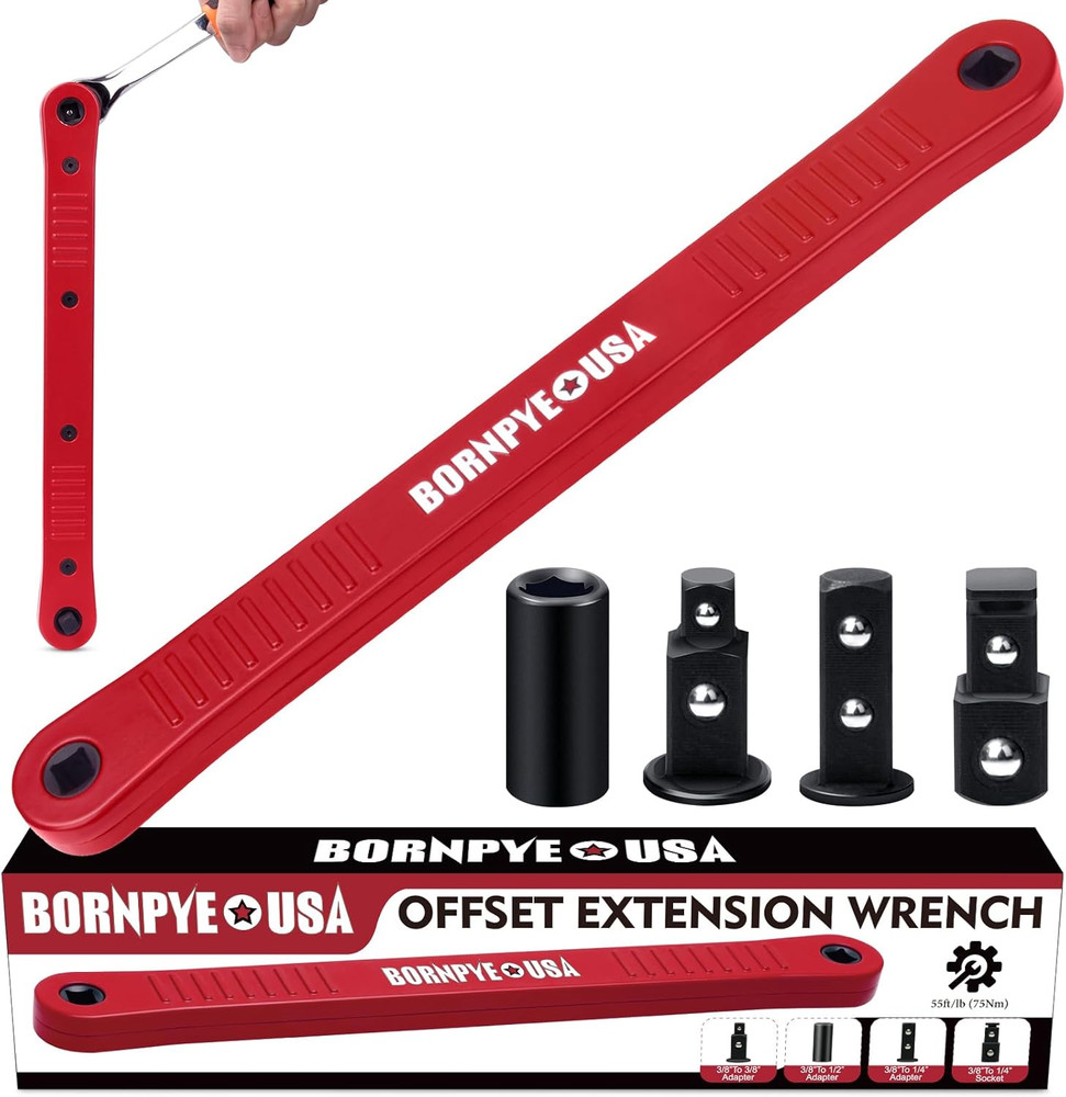 Offset Extension Wrench Set, Impact Ready Socket Wrench Extender Tool with Ve...