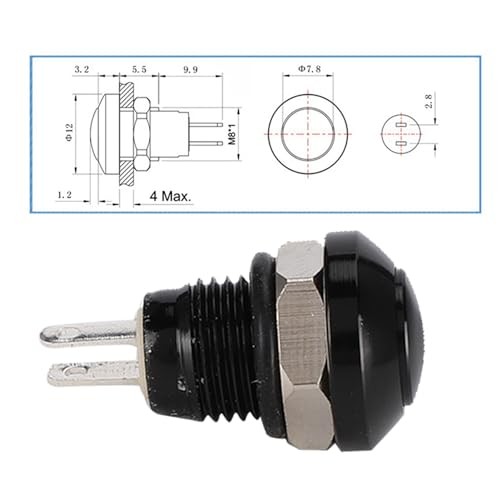 Momentary Push Button Switch, 1A 24V 8mm Mini No Lock Round Switch Mini Black