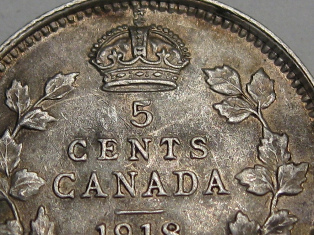 UNC 1918 Silver 5¢ Five Cent CANADA. #11