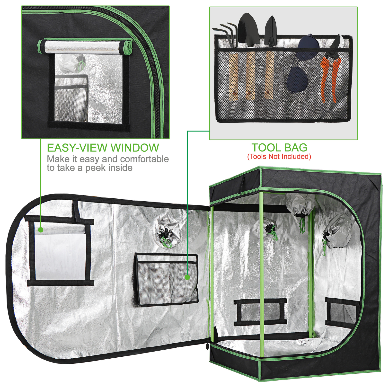 Hydroponic Grow Tent with Observation Window and Floor Tray for Plant Growing