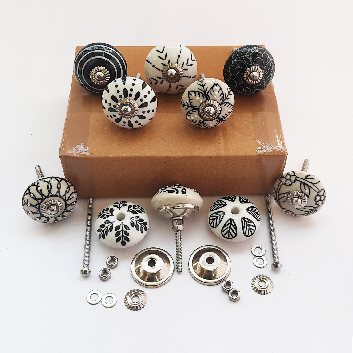 Hand Painted Vintage Ceramic Knobs for Kitchen Cabinet & Drawer Pulls Set of 10