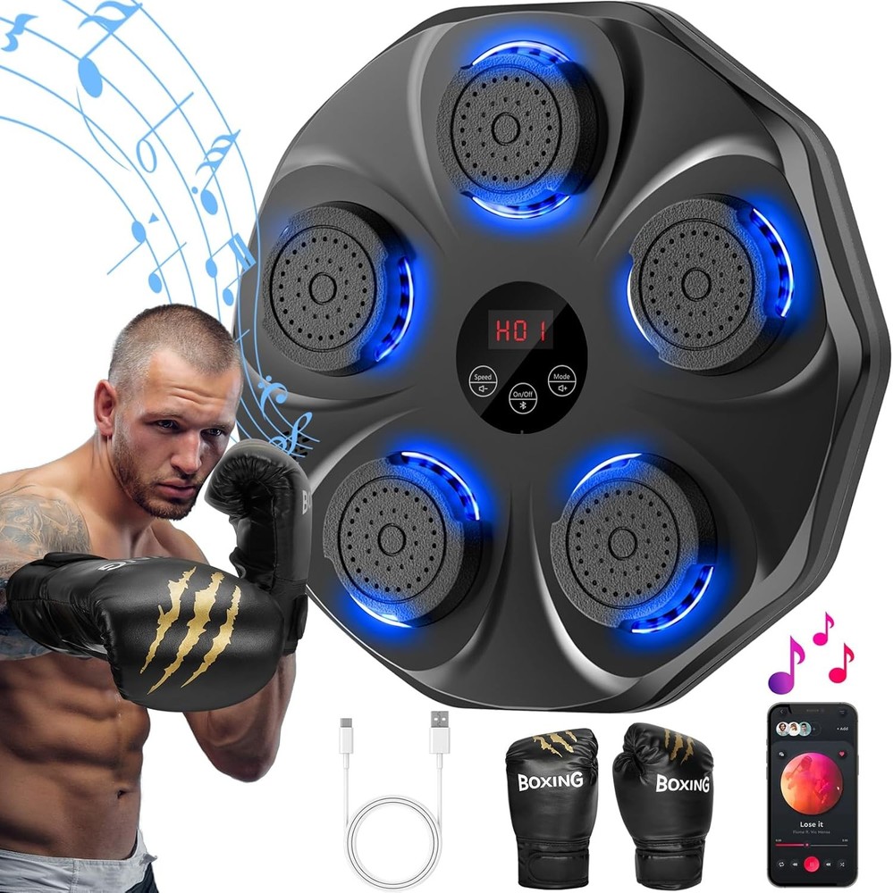 Music Boxing Machine, Interactive Punching Trainer with Large, Black