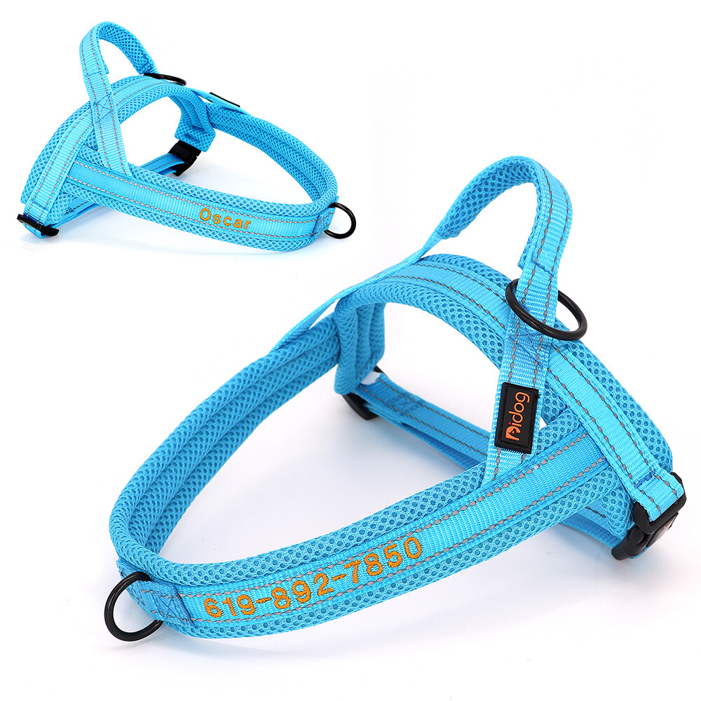 Personalized Embroidered Dog Harness Reflective Nylon No Pull Vest Custom Name