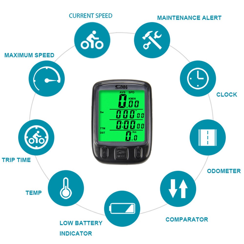 SunDing Waterproof Digital Computer Bicycle Bike Backlight Speedometer Odometer