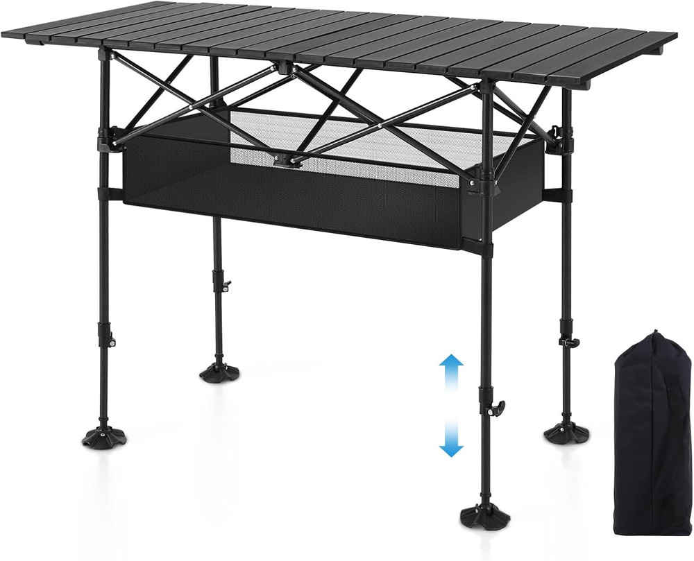 Folding Camping Table, Portable Aluminum Roll-Up Picnic Backpacking Table with A