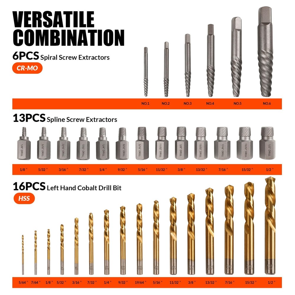 Coobeast 35 Pcs Screw Extractor and Left Hand Drill Bits Set, 35 PCS, Black