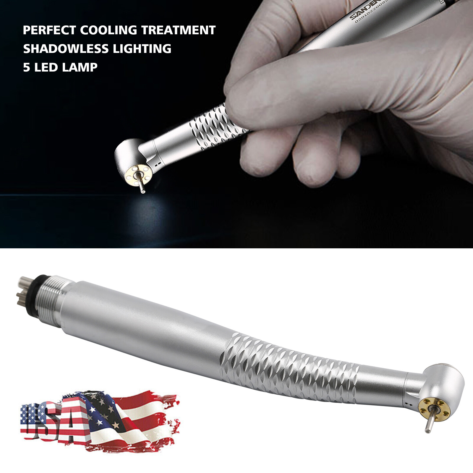 Dental 5Lights LED E-Generator High Speed Fiber Optic Handpiece 4Hole Shadowless