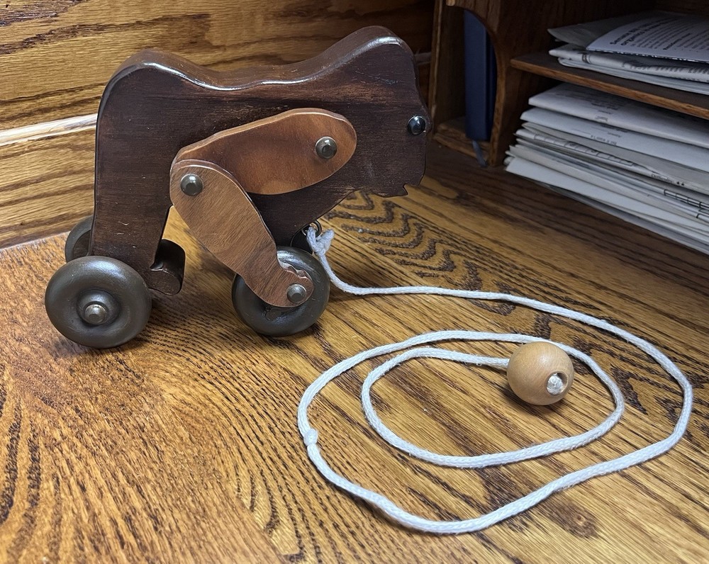 Dark Wood Gorilla Rolling Pull Toy Vintage