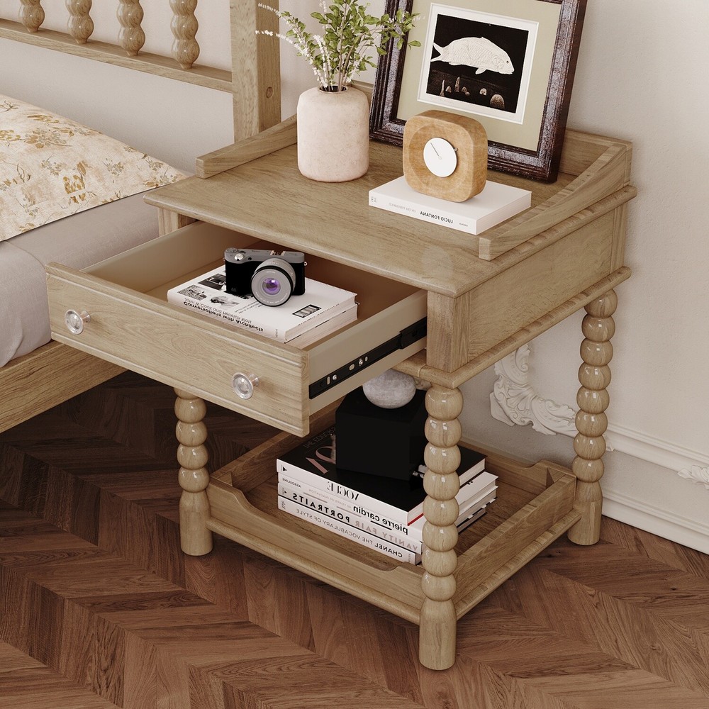 Nightstand Bedside Table Cabinets Side Table End Table w/ Drawer & Shelf Natural
