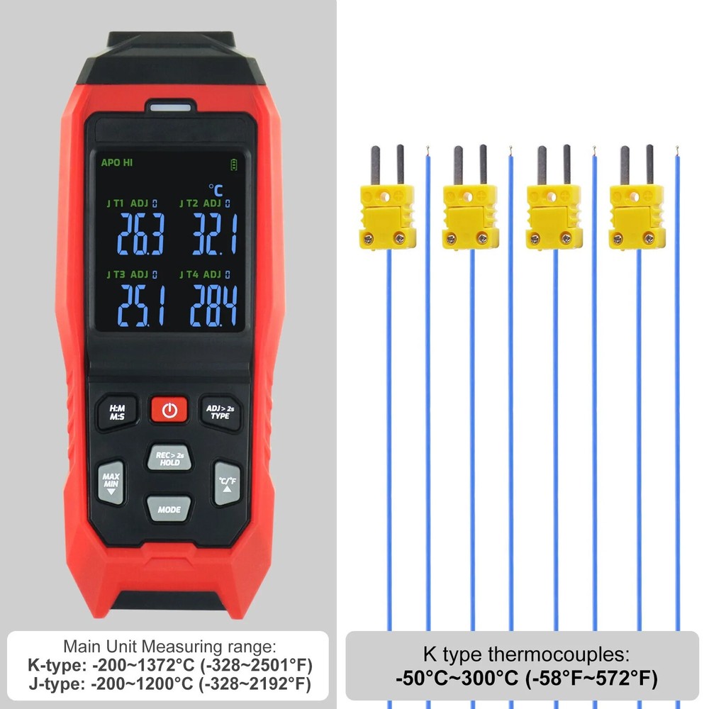 Real-Time Data Logging K/J Datalogger Thermocouple Thermometer ADJ Compensation