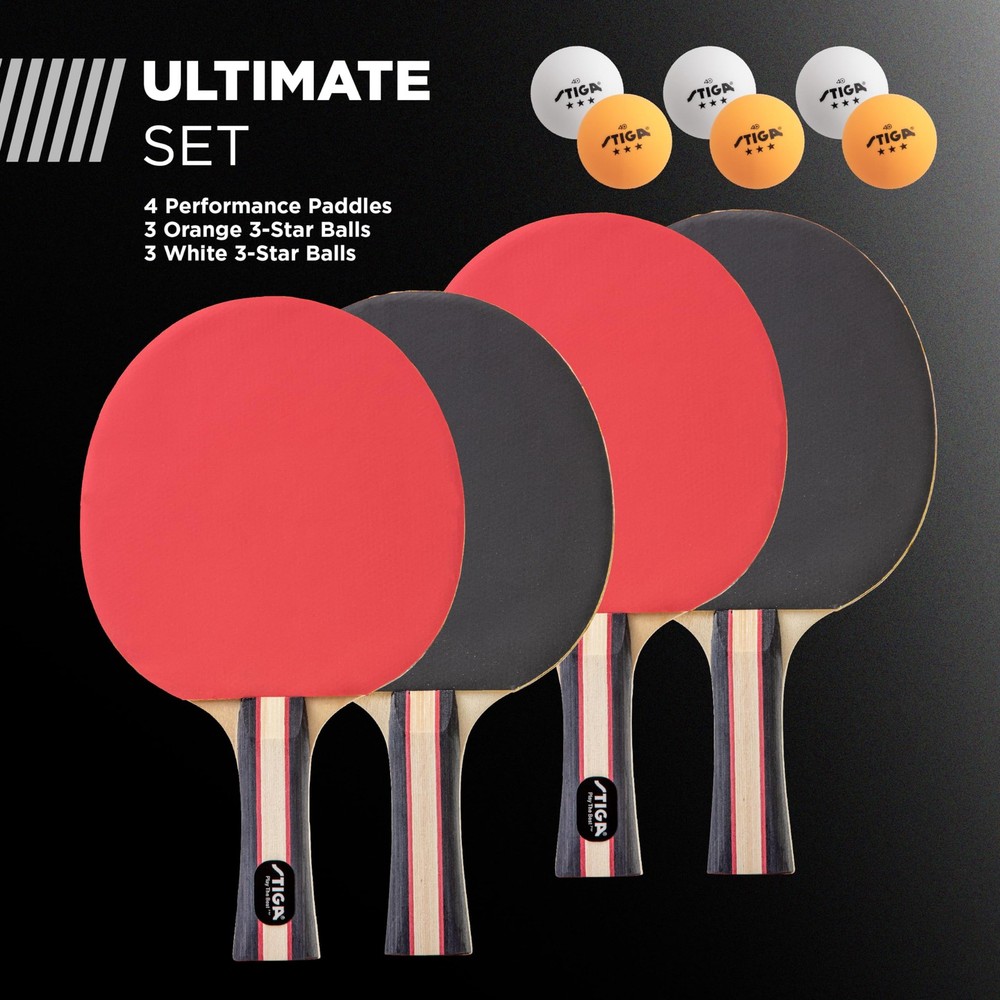 STIGA Performance 4-Player Ping Pong Paddle Set - Rackets, 6 Balls