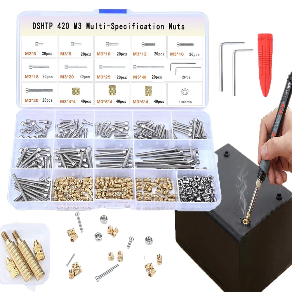 M3 Threaded Inserts Set –420Pcs Heat Bolts Nuts with Insert Tip and...