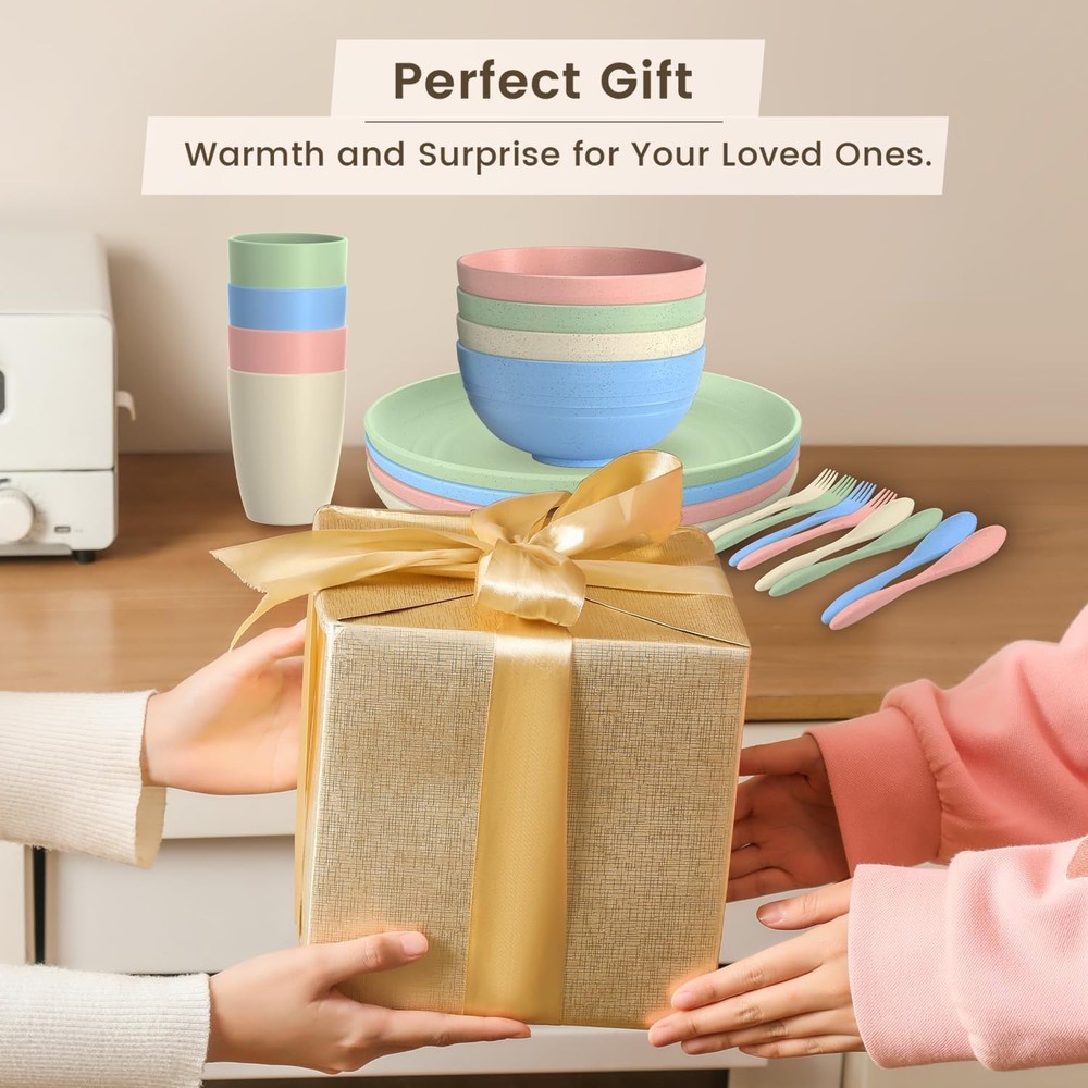 Wheat Straw Dinnerware Sets, 20 PCS Dishes 20 PCS, Multicolor-Light