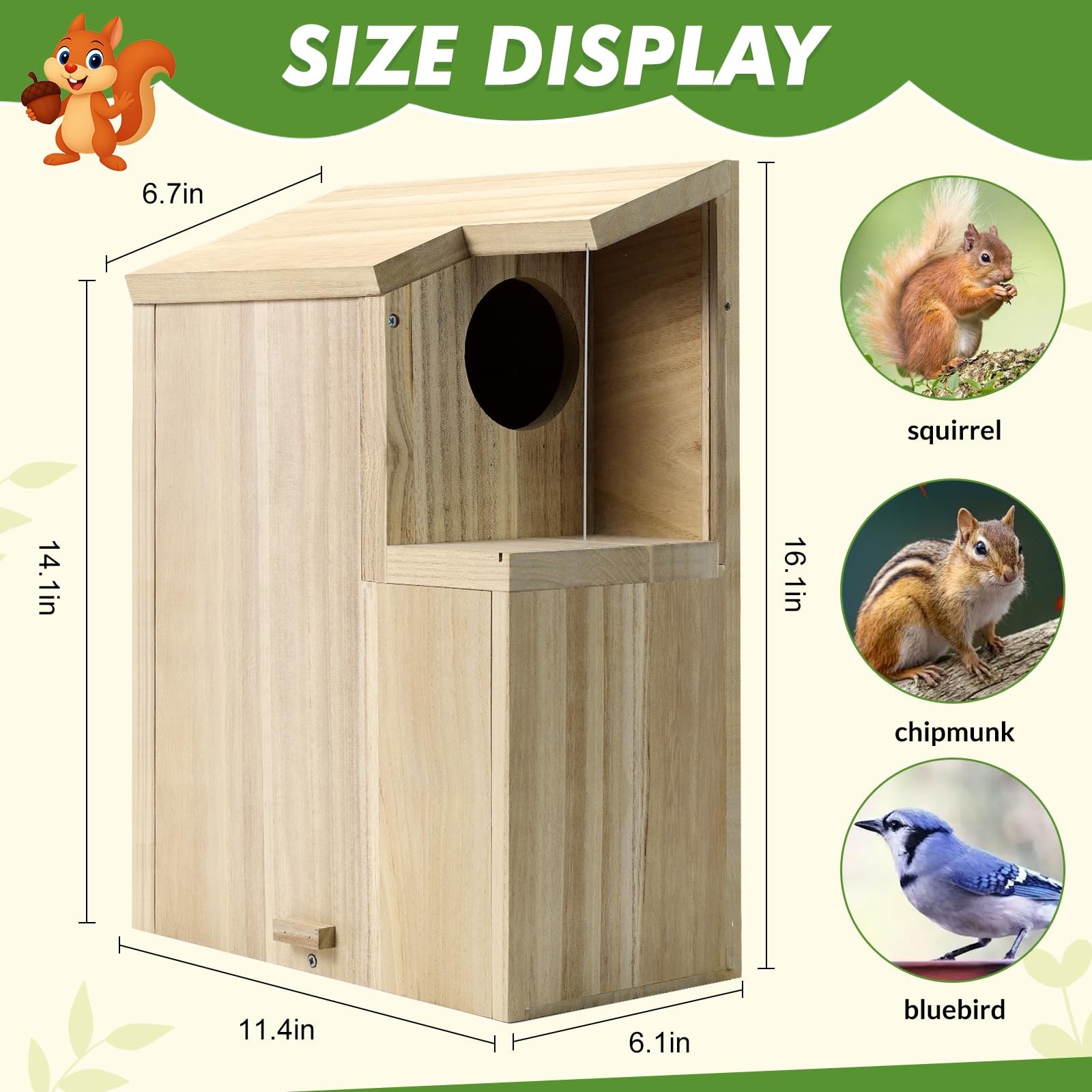 Sundia Large Squirrel Family House Pine Coated Nesting Wooden Box for Breeding/L