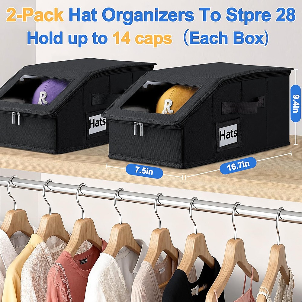 2 Pack Stackable Hat Storage for Baseball Caps, Holds 28 Caps - Closet Organi...