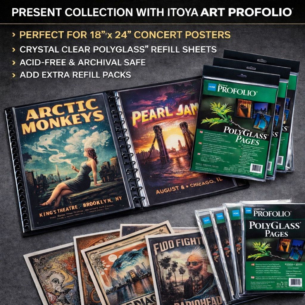 ITOYA ProFolio 18x24 Multi-Ring Binder for Concert Posters + 40 PolyGlass Pages