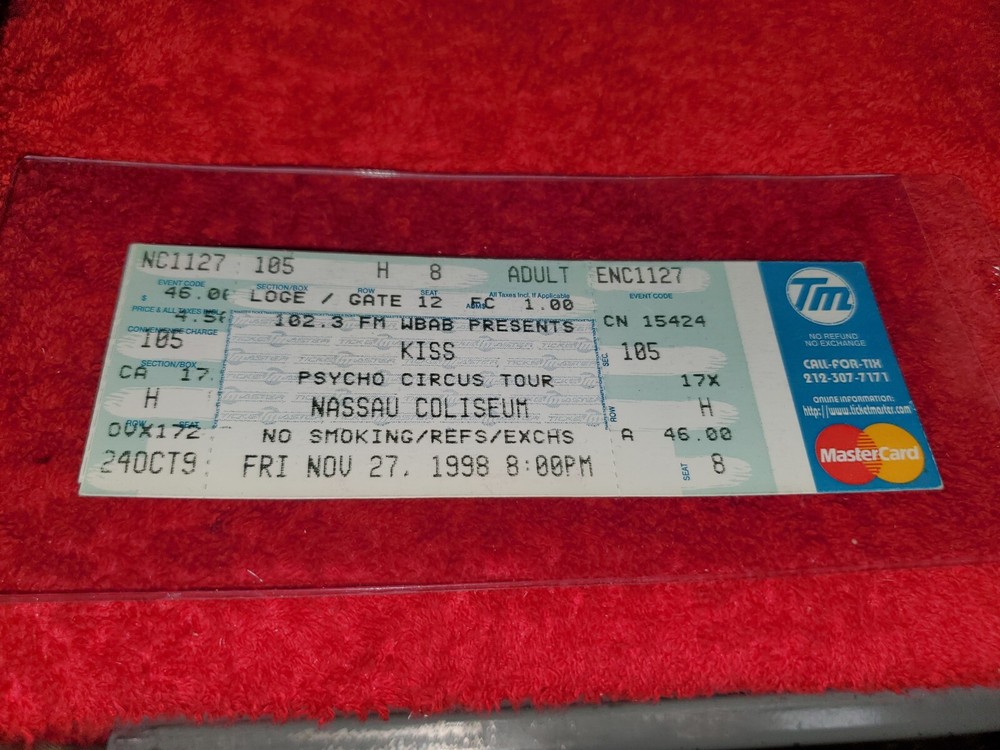 VINTAGE FULL CONCERT TICKET FOR KISS NOV 27TH 1998 NASSAU COLISEUM