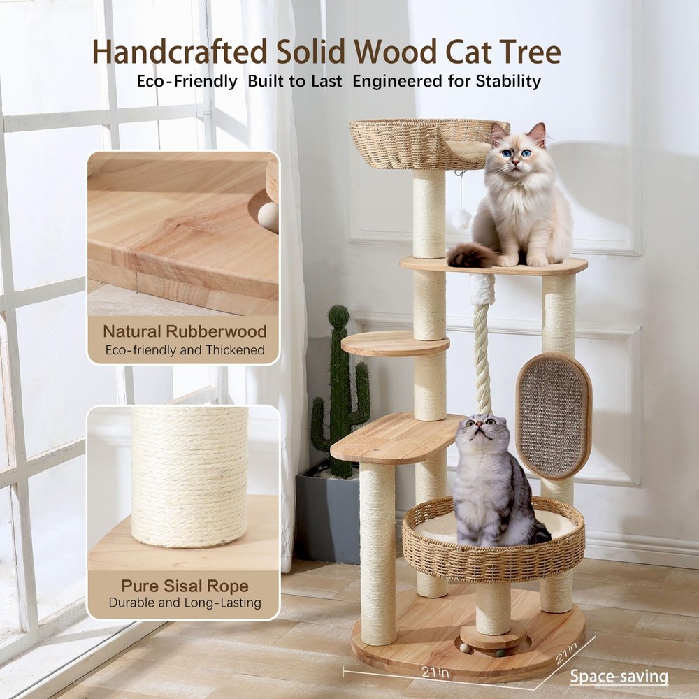 Large Cat Tree Tower 49.6" with Scratching Post, Multi-Level Condo & Bed