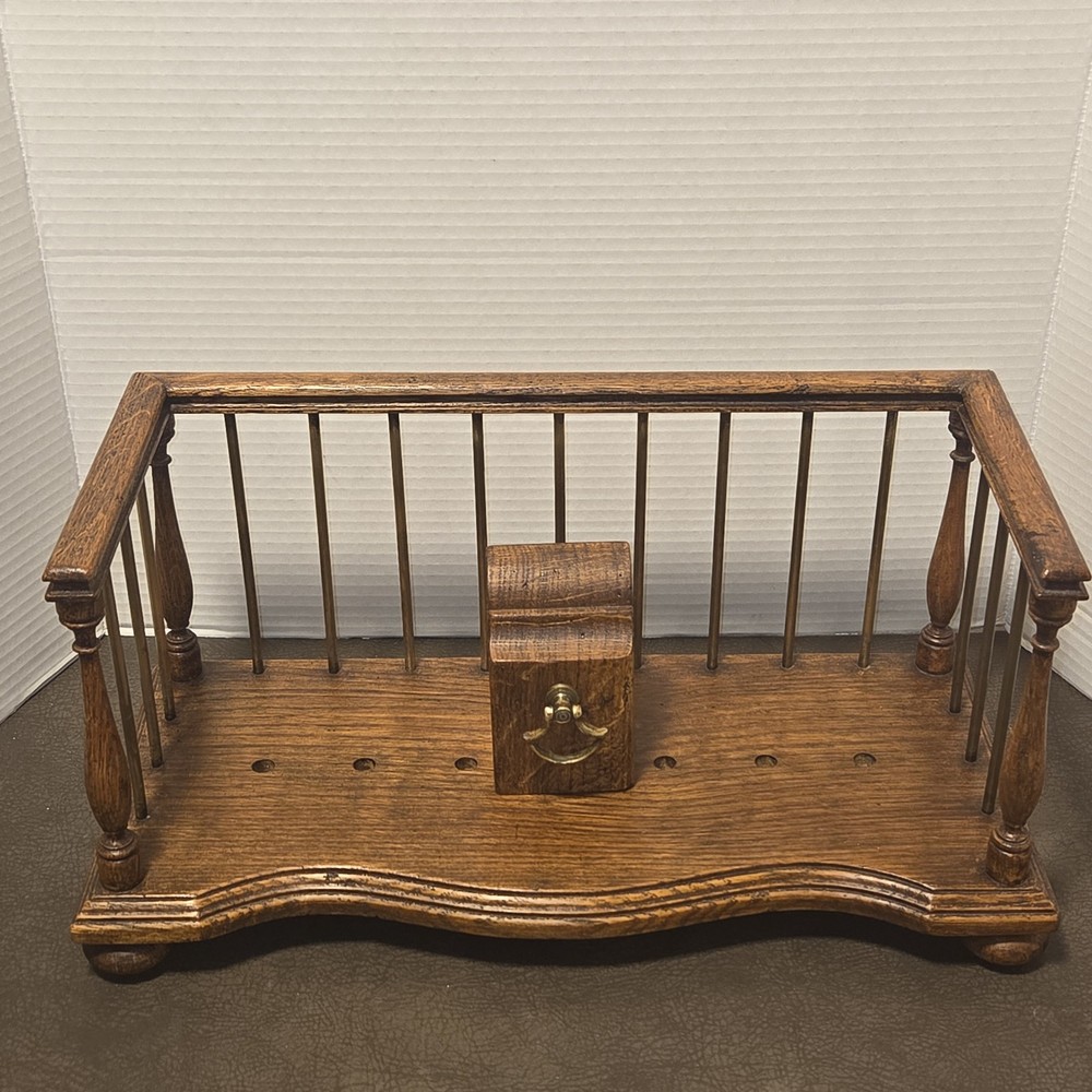 Rare CHAPMAN Manufacturing Brass & Solid Mahogany Adjustable "Gated" Book Slide