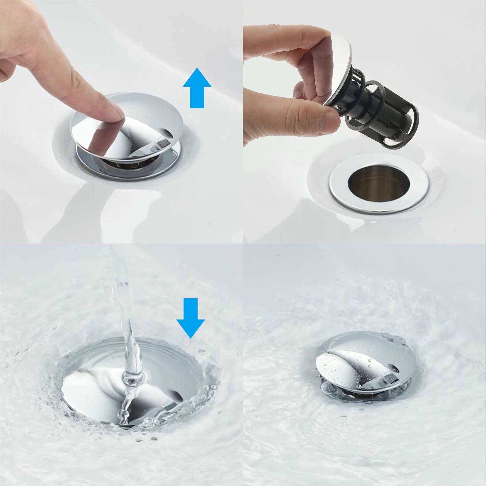 2Pack Push and Seal Pop-up Drain Stopper with Overflow Assembly Sink Drain Cover