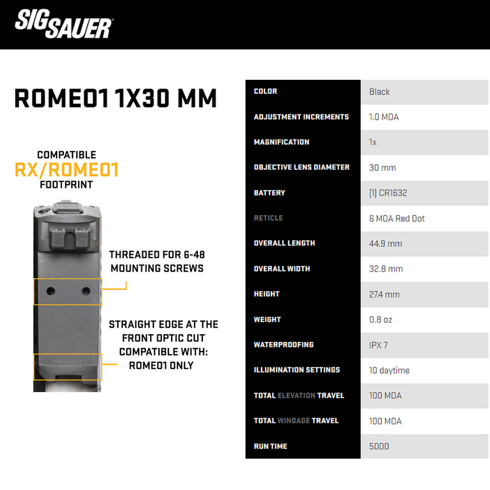 SIG SAUER Romeo1 1x30mm 6 MOA Red Dot Black Reflex Sight (SOR11600) NEW