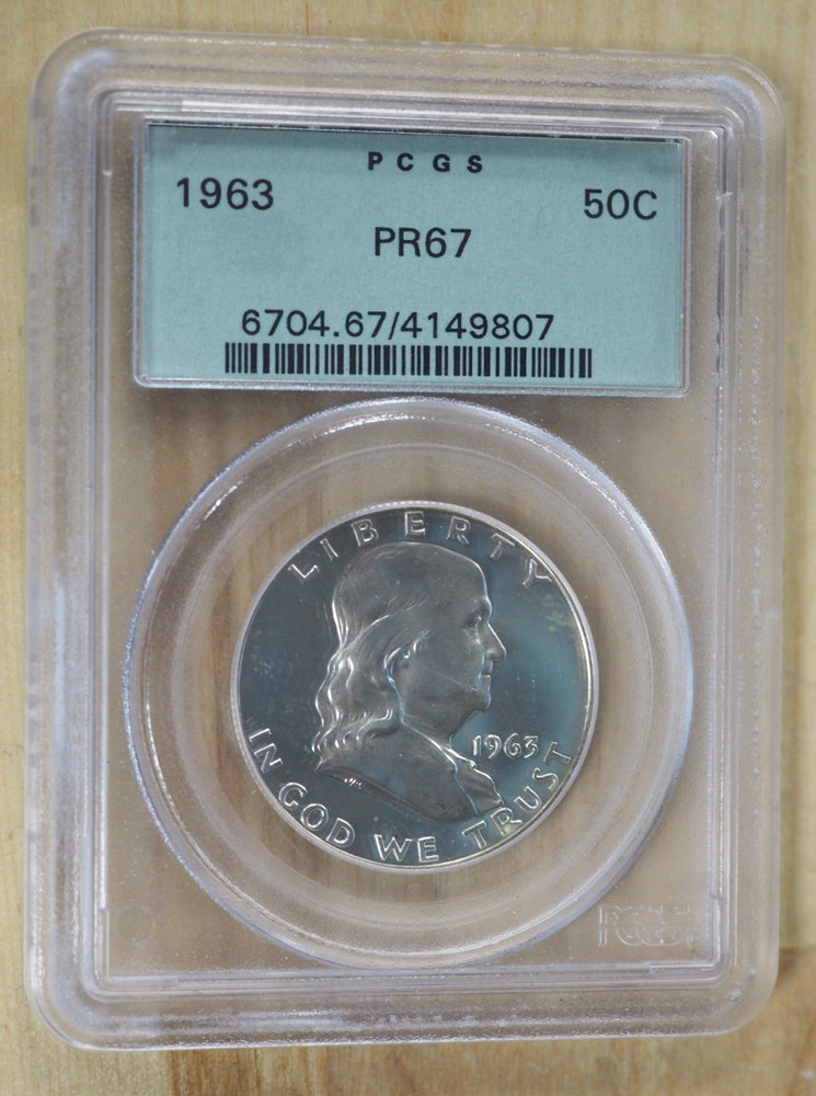 1963 FRANKLIN PROOF SILVER HALF DOLLAR PGCS PR67 OGH - FREE SHIPPING!