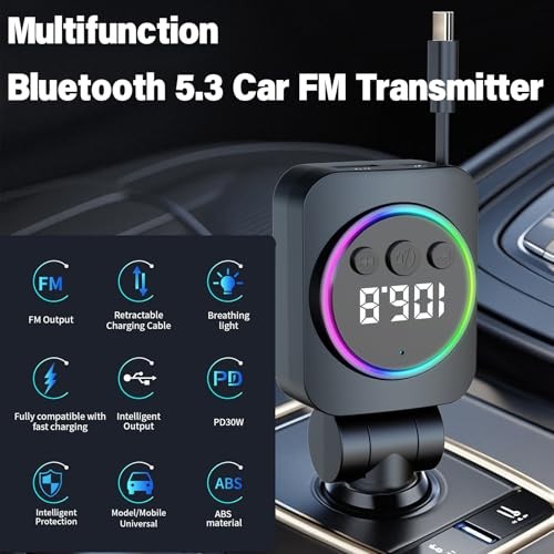 Bluetooth 5.3 FM Transmitter for Car, Bluetooth Car Adapter with 3-Port Fast