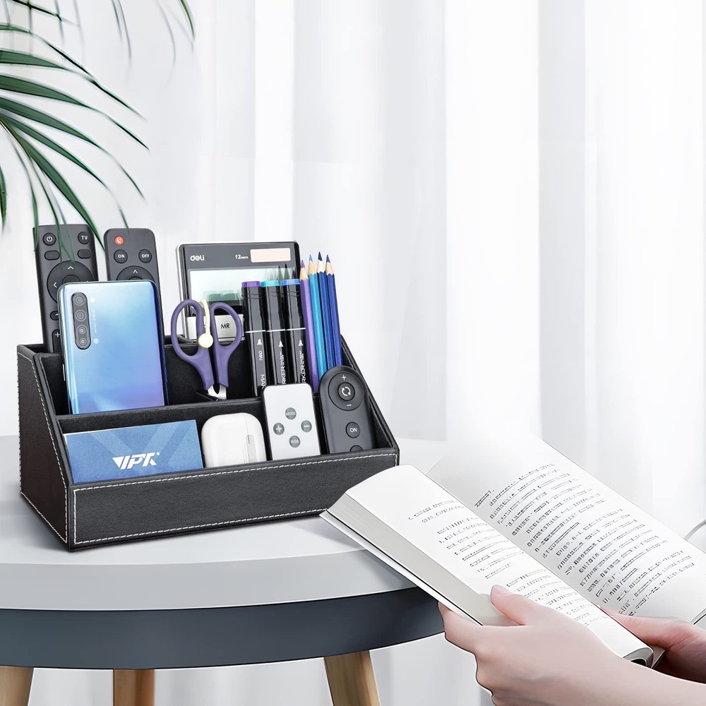 KINGFOM Pu Leather Desk Organizer with 5 Compartments Holder, Multi-Functiona...