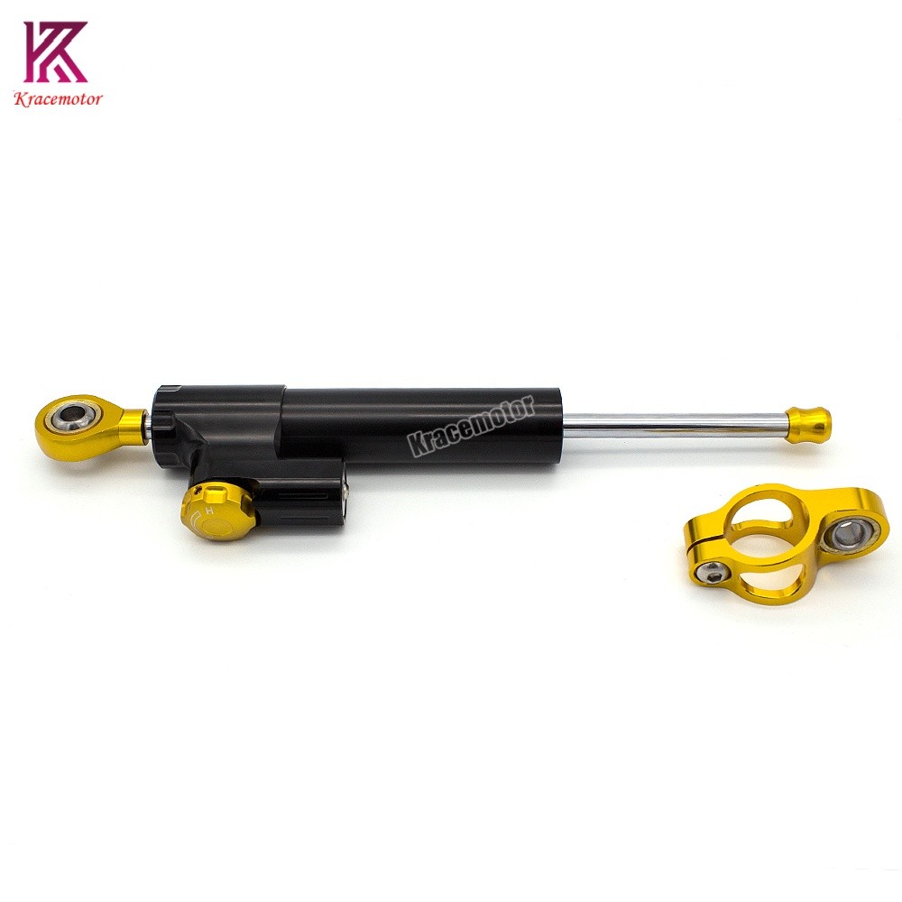 Motorcycle Universal CNC Adjustable Steering Damper Stabilizer Safety Black&Gold