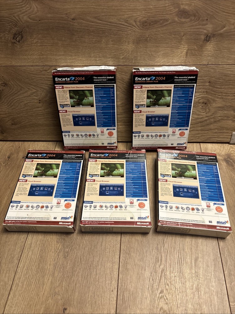 Microsoft Encarta 2004 Reference Library Plus DVD Windows XP New Sealed Box