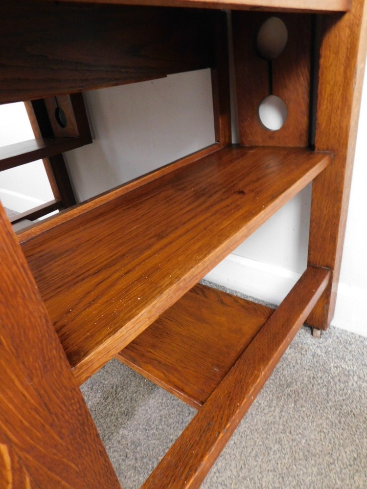 Antique 1920s Arts Crafts Mission Solid Oak Bookcase Desk Library Console Table