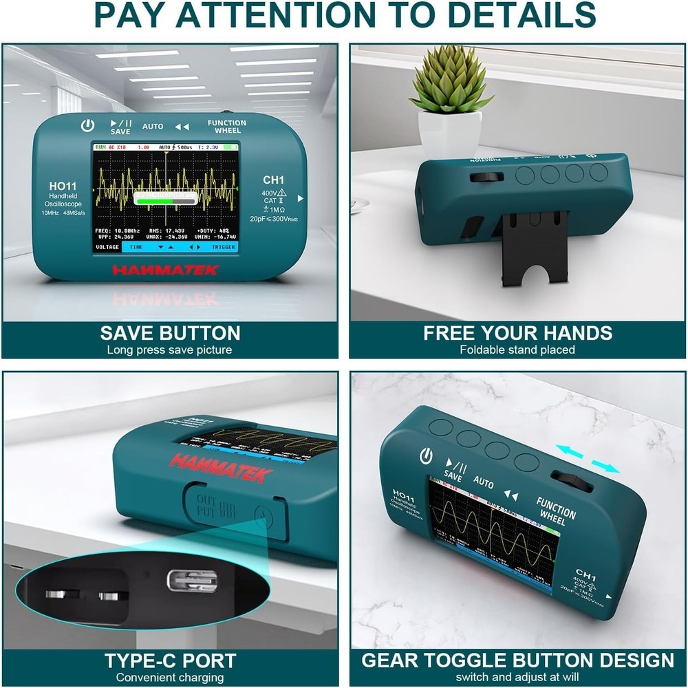 Handheld Digital Oscilloscope 10MHz Bandwidth 48MSa/s High-Precision Sampling