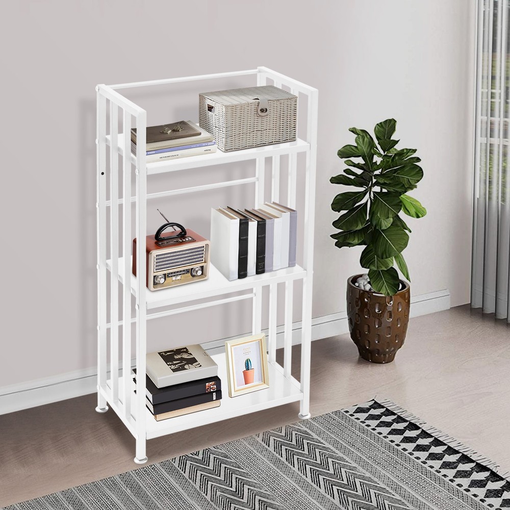 Open Shelf Bookcase, 3-Tier Display Rack, White, Baking Paint, Floor Mount