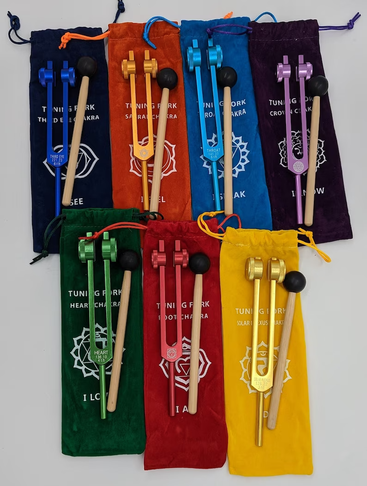 7pc Chakra Tuning Fork Set with Individually Marked Chakra Sign Bags