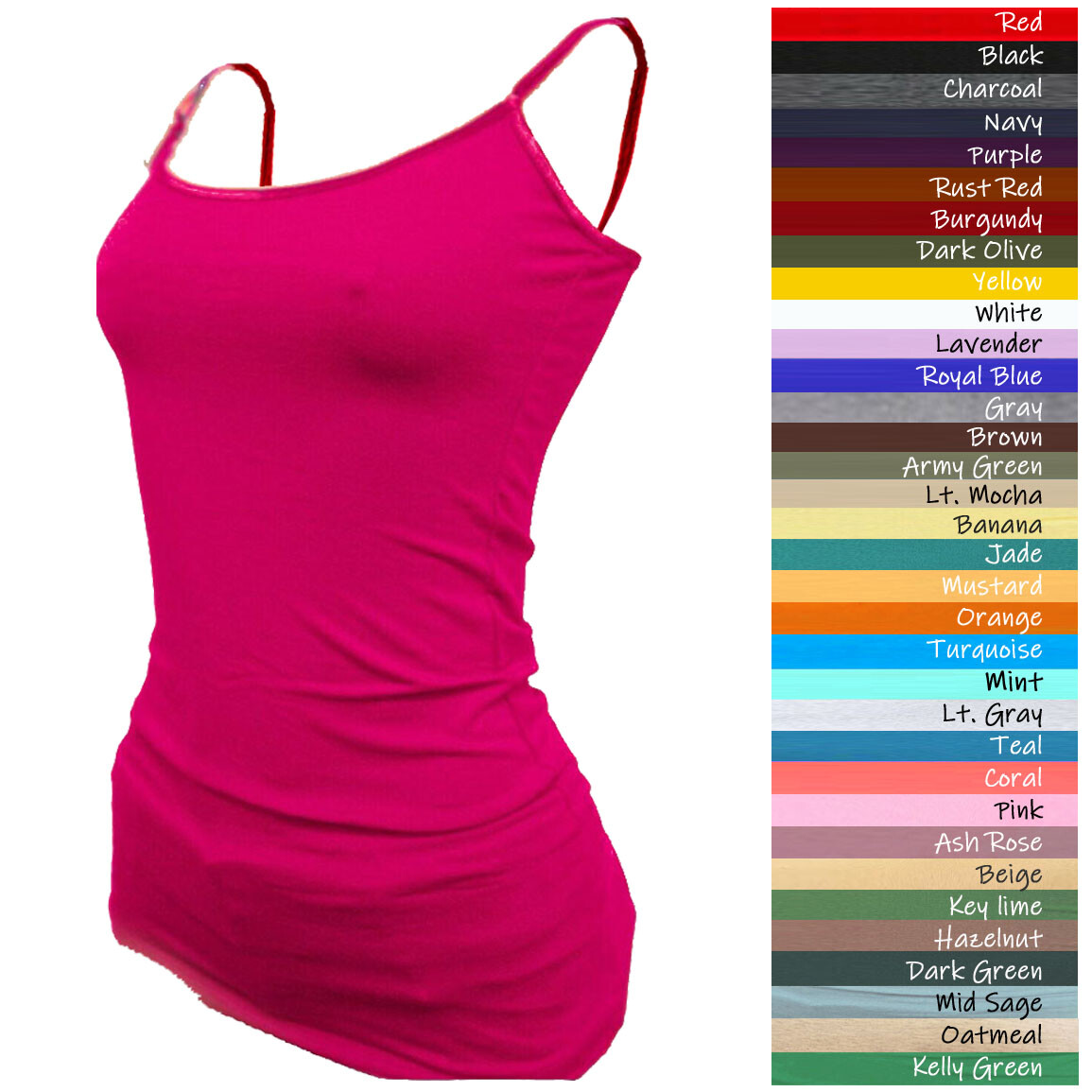 (Bozzolo) Plain Long Tank Top w/Spaghetti Straps Cotton Cami  Junior Size S M L