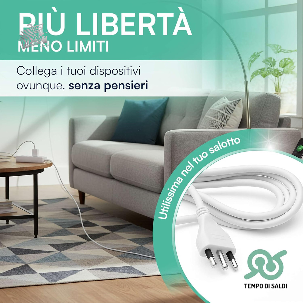 5 meter flexible and resistant electrical extension, with power plug and socket