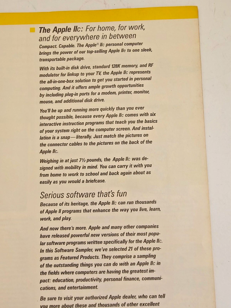 THE APPLE IIc COMPUTER SOFTWARE SAMPLER SUMMER 1984 PROMO FLYER BROCHURE