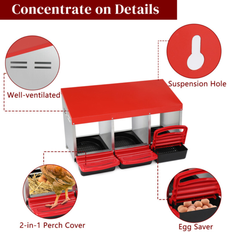 3 Compartment Roll Out Chicken Nesting Box with Plastic Basket Egg Nest Coop Box