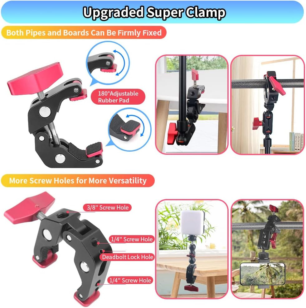 22" Magic Arm W Clamp Camera Mount, Adjustable Articulating Arm Friction Camera