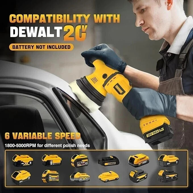 Cordless Buffer Polisher Kit for Dewalt 20V Battery (No Battery), 6-Inch Orbita