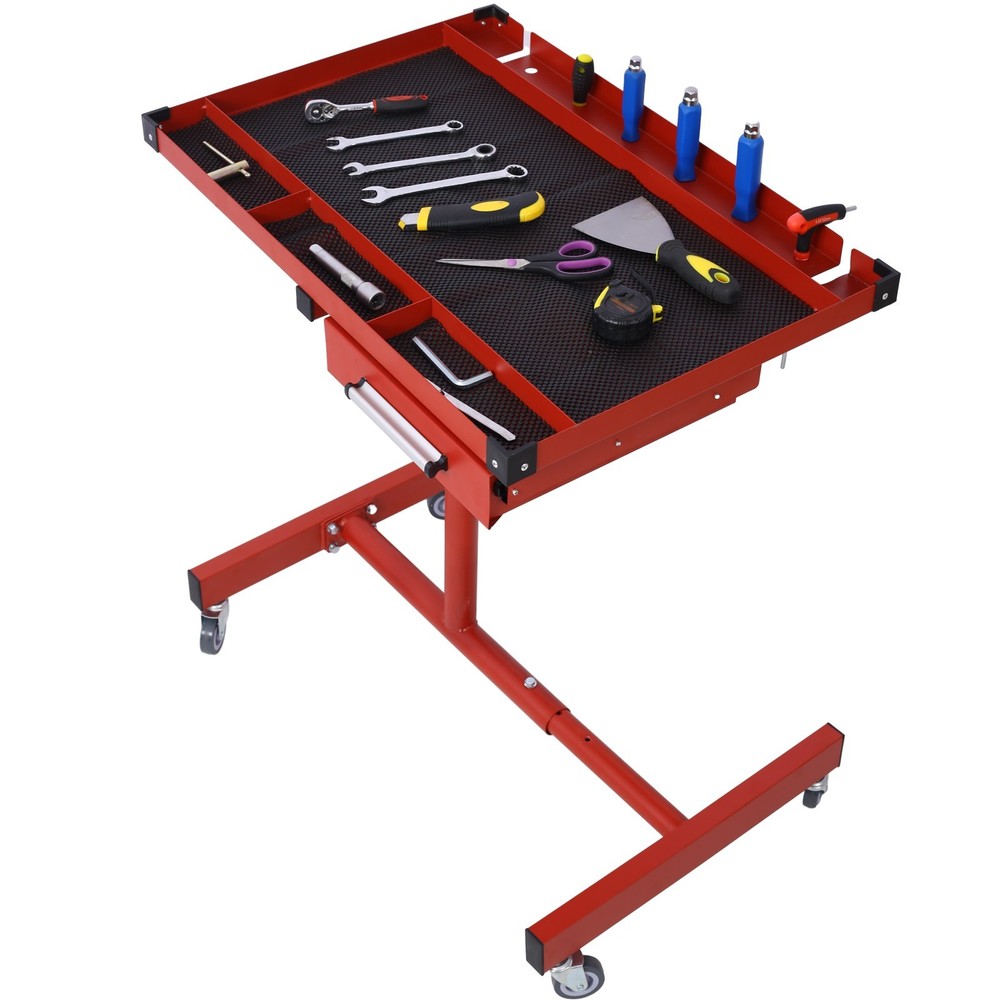 Heavy Duty 220LBS Adjustable Tear Down Work Table with Drawer, Red