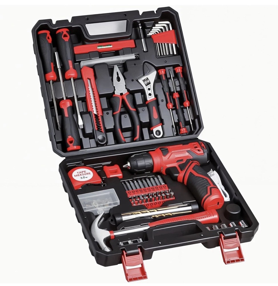 🔥NEW - Tool Set 8V Cordless Drill Kit 132 Piece Box With Hand Drill