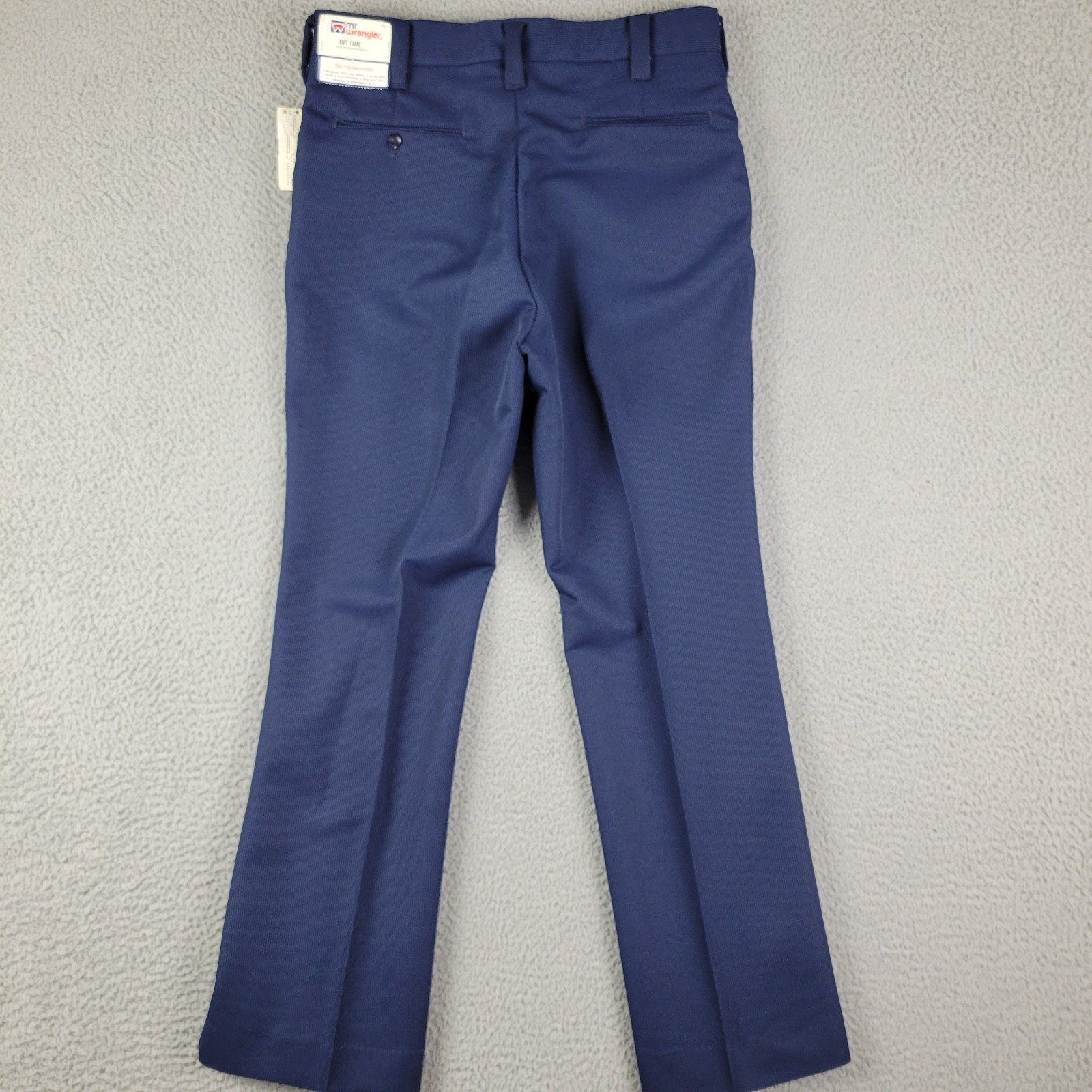 Mr Wrangler Knit Flare pants 34x30 navy blue stripe Dacron polyester 1971 USA