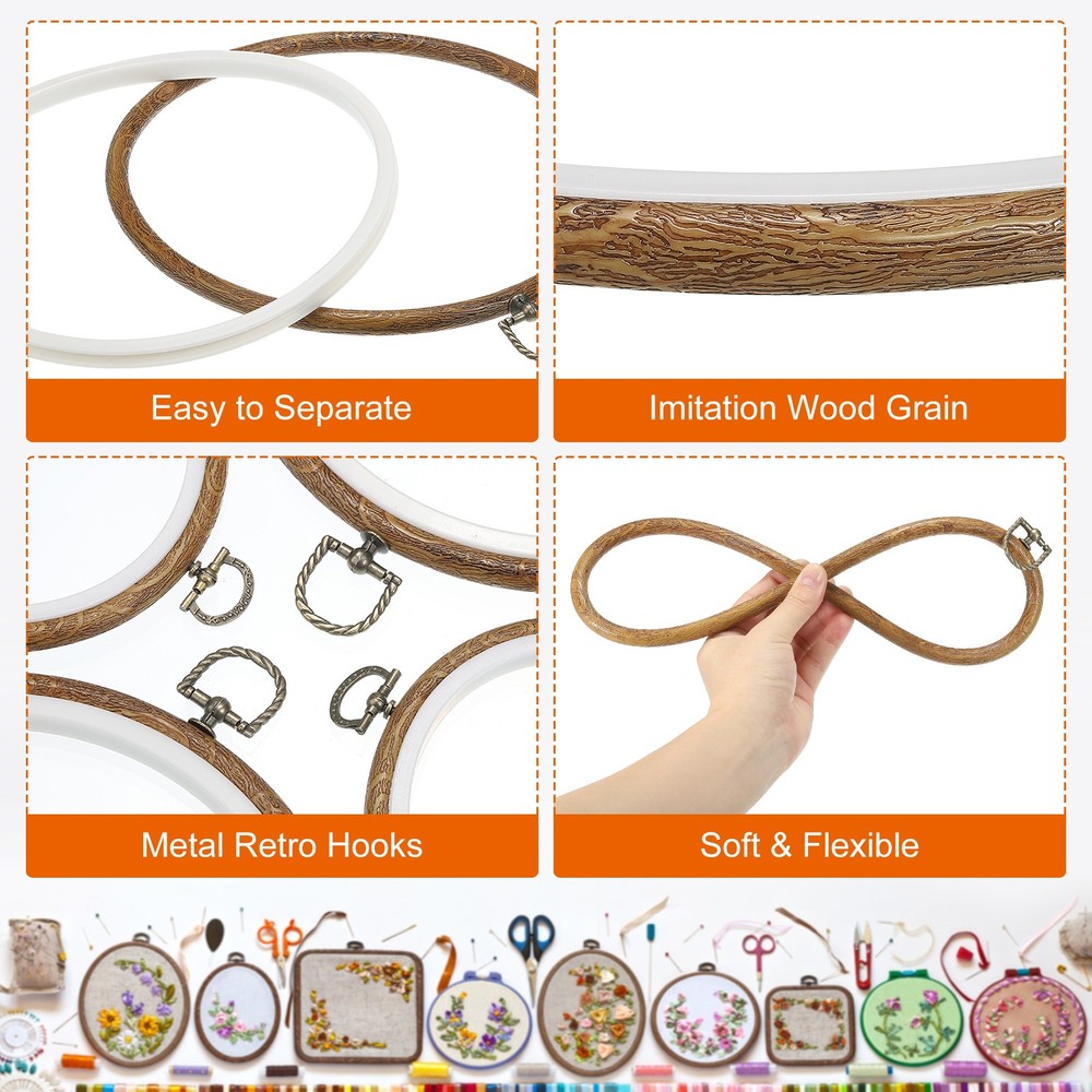 4 Pack Embroidery Hoops Circle Oval Rectangular Octagonal Cross Stitch Ring
