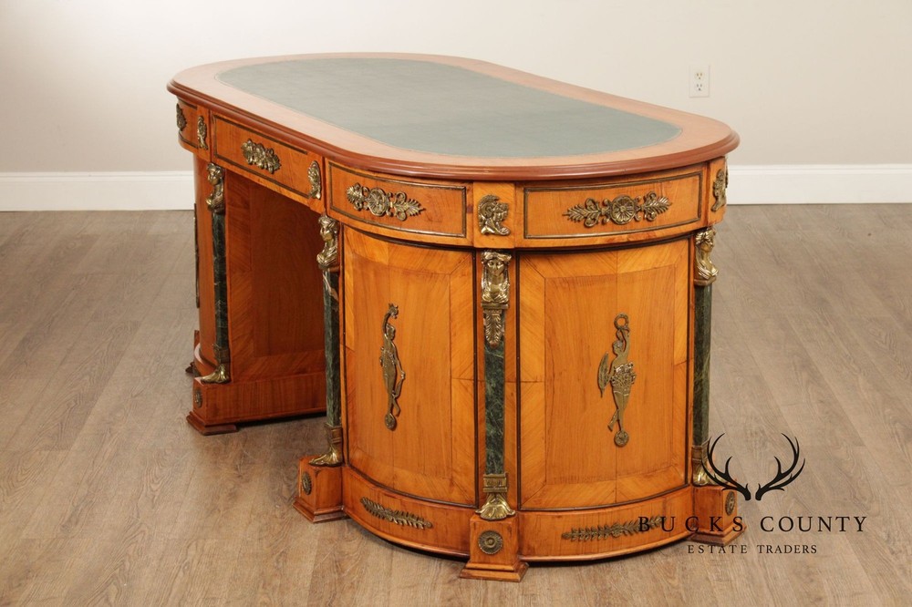 Classical Revival Walnut Ormolu Mounted Desk With Leather Top