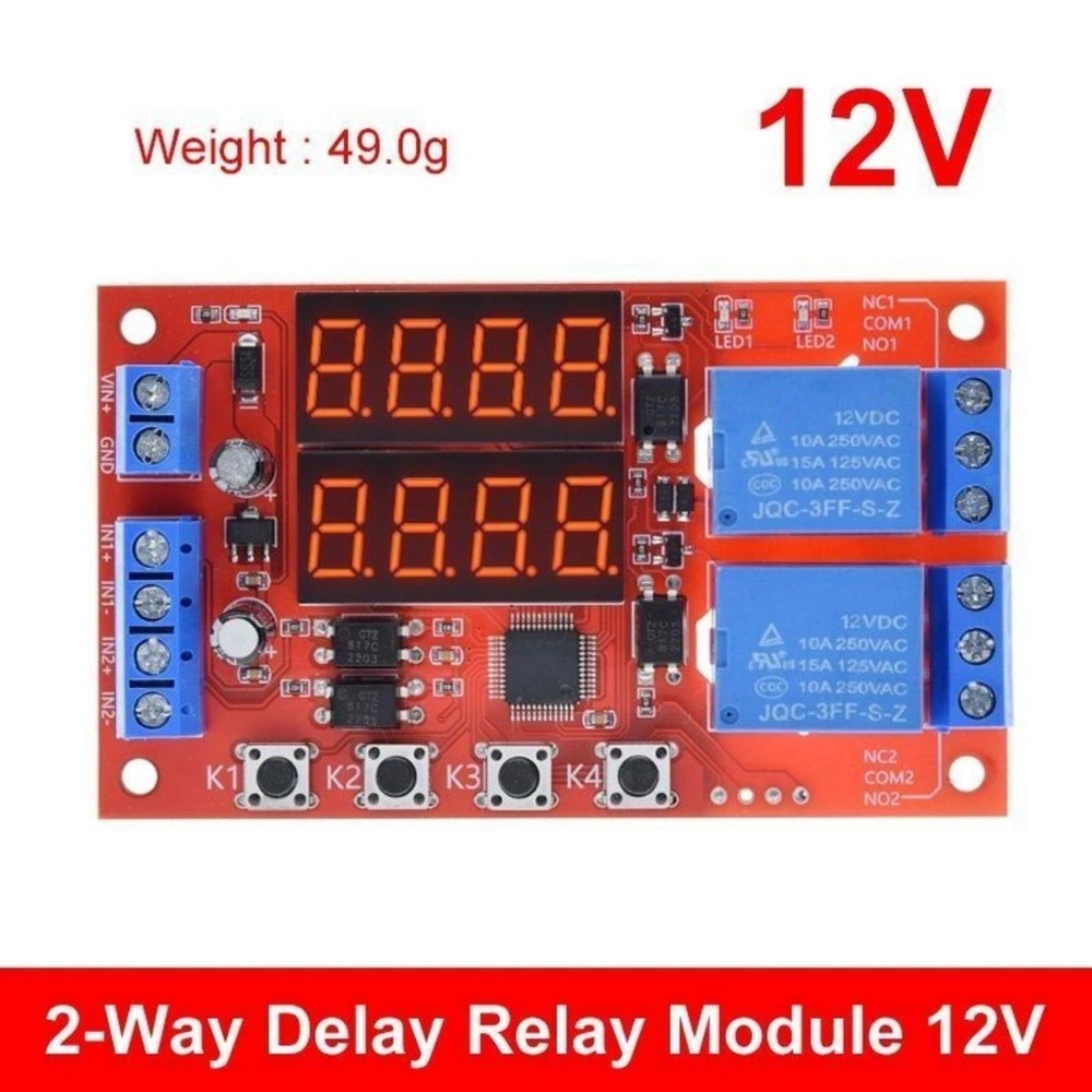 12V 10A Programmable Timer Relay Module Dual Channel 32 Mode Delay Controller