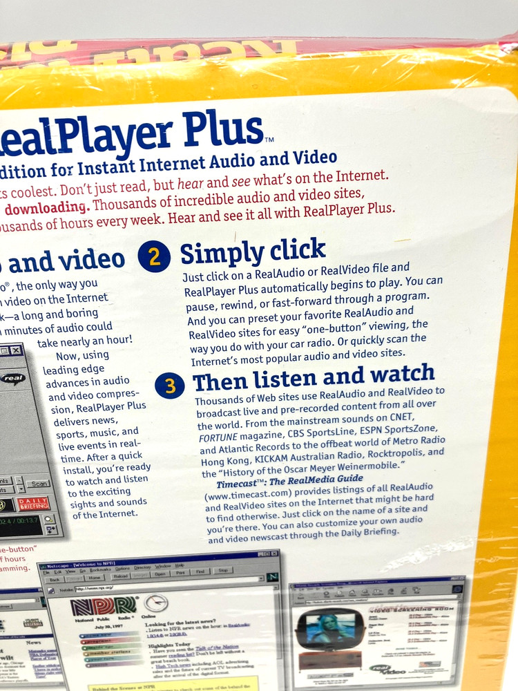 NOS Vtg Software RealPlayer Plus Audio Video Enhanced Edition 1997 Windows Mac