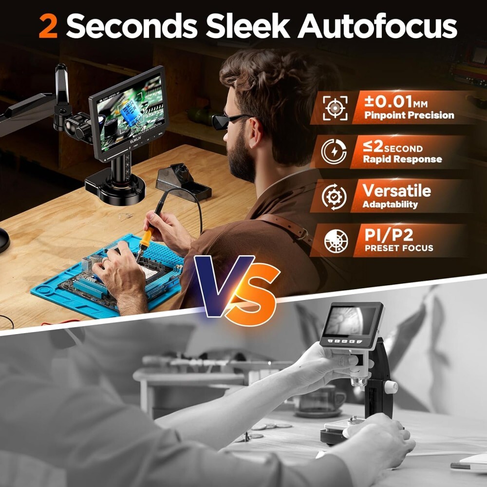 Elikliv Autofocus 4K HDMI Digital Microscope Flex Arm Soldering Microscope Adult
